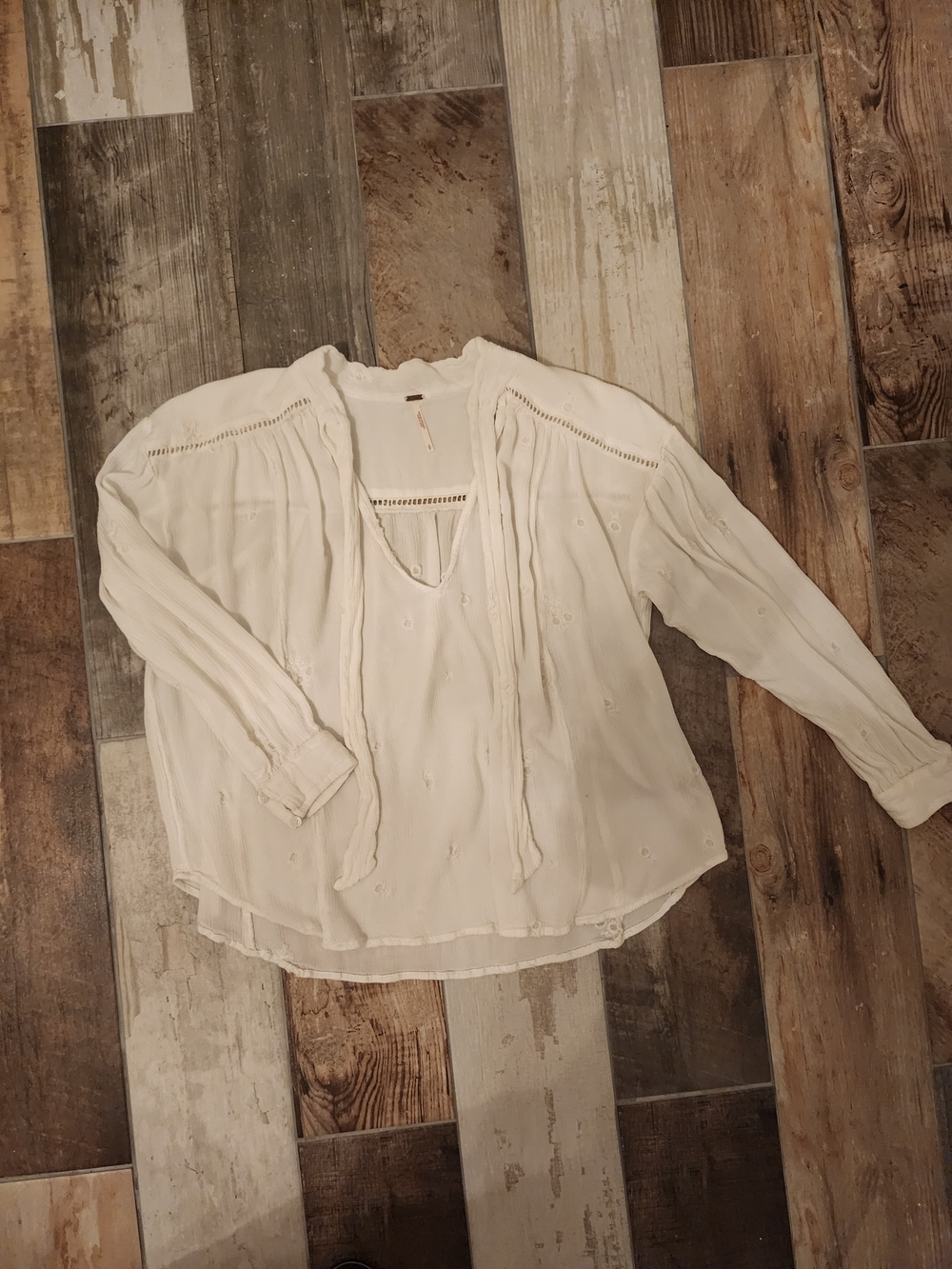 Free People White Boho Tie-Front Peasant Blouse